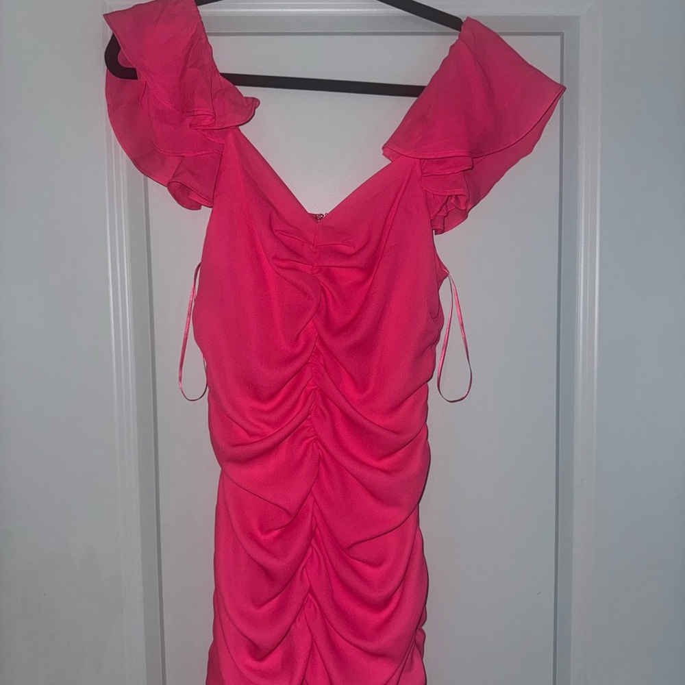 Glam Vibrant Pink Ruched Mini Dress